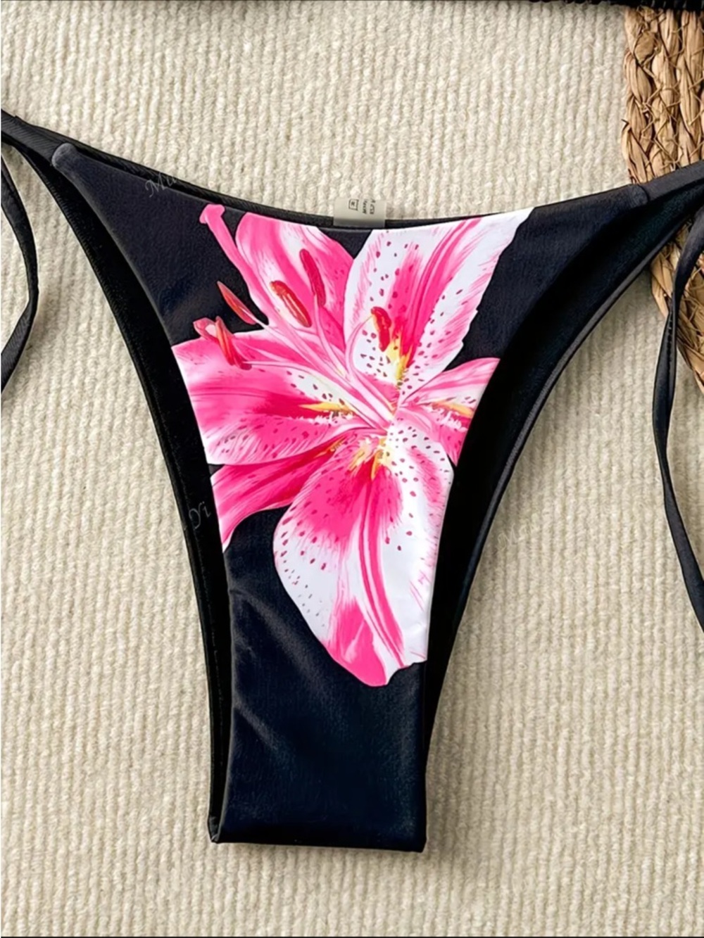 Black & Pink, Floral Lily, Bikini Set - Picture 4 of 8